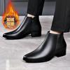 British Business Leather Boots for Men High Heels Pointed Toes and Fleece Chelsea Boots Male Casual Shoes Man
