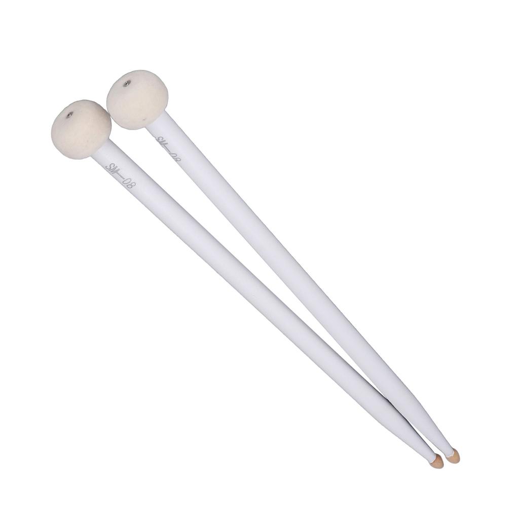 2 Stück Trommelschlägel Filzkopf Holzgriff Rutschfest Instrument Zubehör Set Kit zum Spielen Weiß