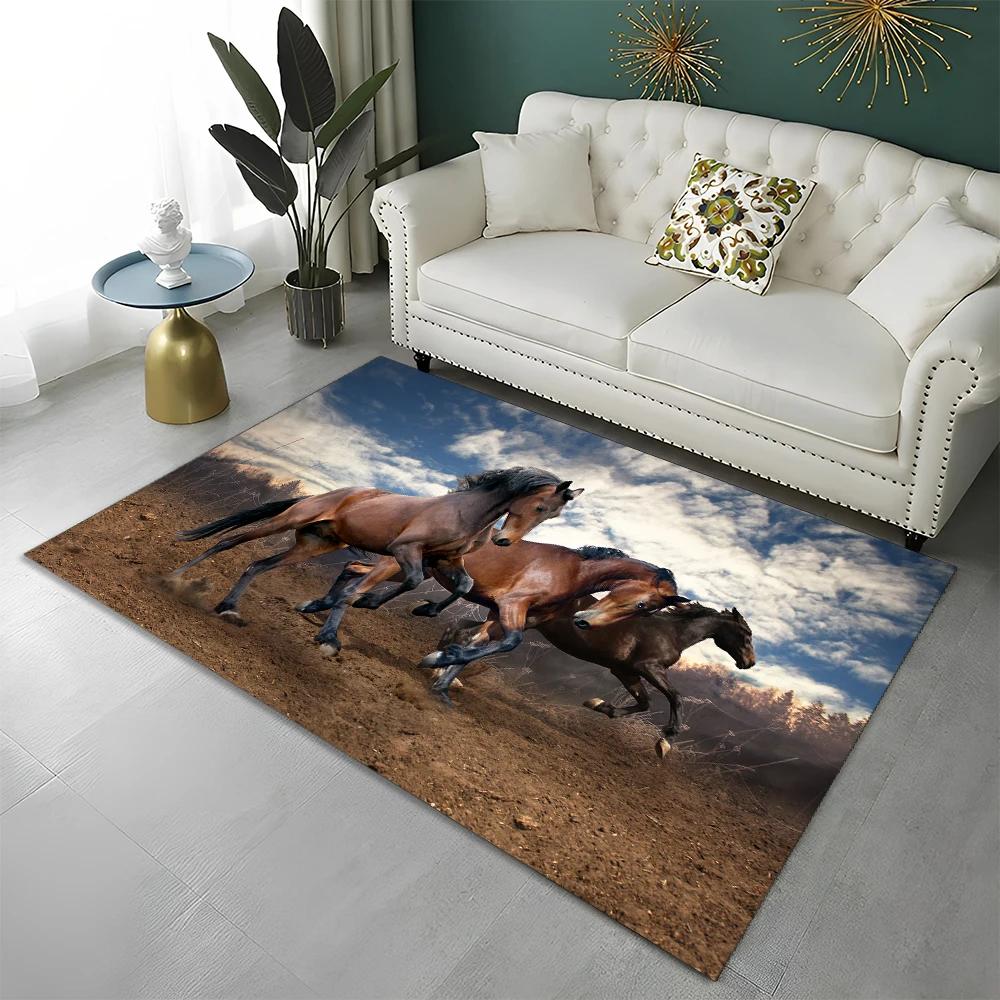 3D Animal Pentium Gallant Horse Steed Carpet Rug for Home Living Room Bedroom Sofa Doormat Decor,kid Area Rug Non-slip Floor Mat