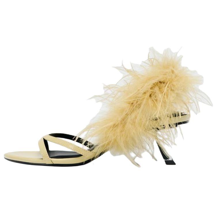 

Zara Модные женские сандалии из искусственной кожи с открытым носком и одним ремешком, 5 см, желтые 3309610250 35