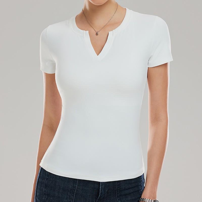 Womens V-Neck Slim Fit Short Sleeve Athletic Top Running Yoga Fitness Training Sportswear