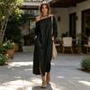 Yousheng Women's One Shoulder Long Sleeve Maxi Dress, Casual Cotton Linen Long Tunic Dress, Side Slit Summer Loose Dress with Pockets