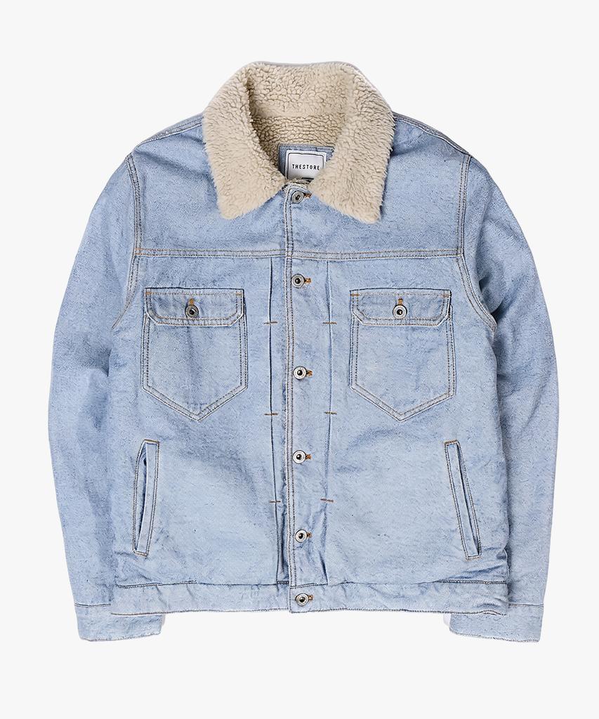 Thestori Washed Denim Sherpa Jacket (Light Blue)