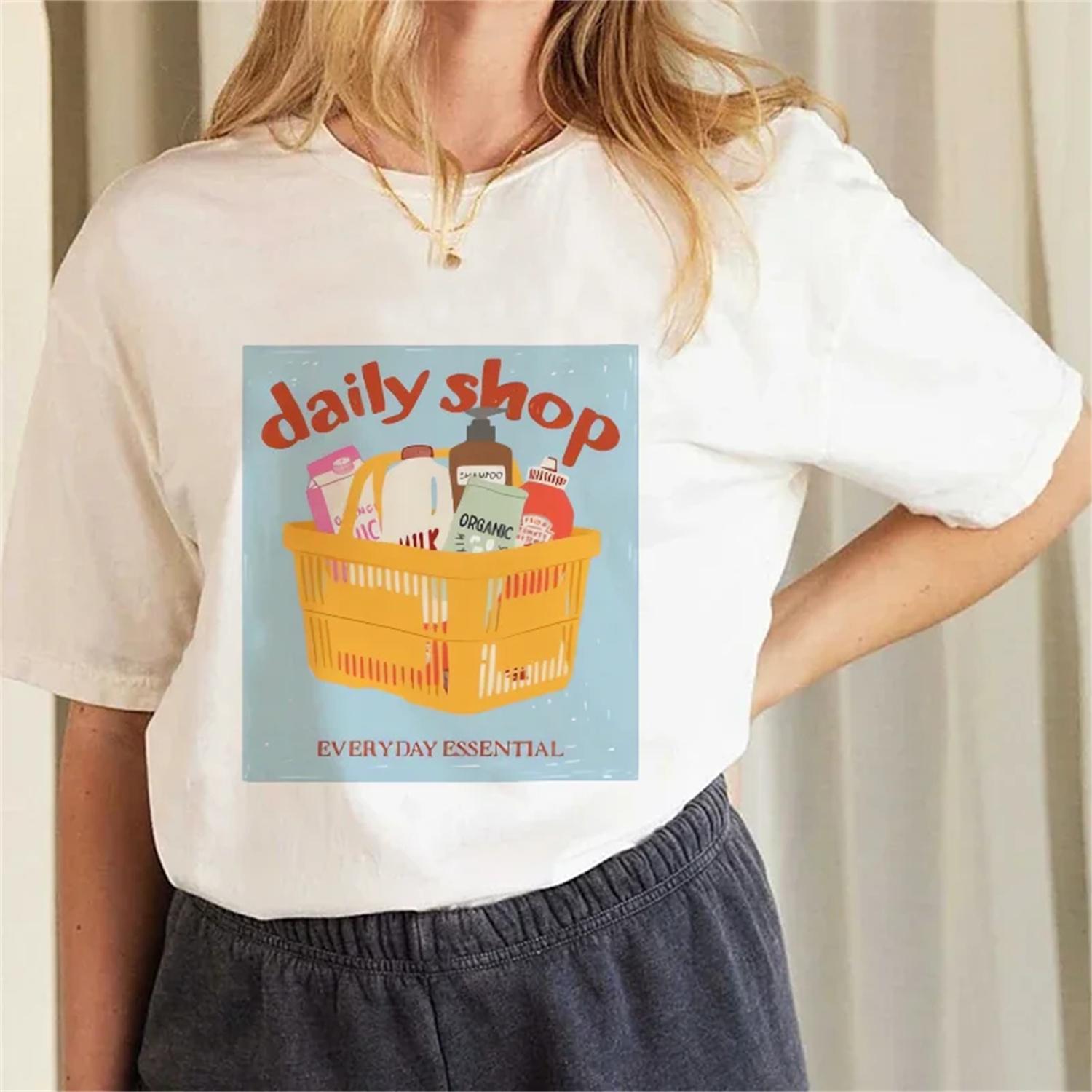 

T-Shirt Basic Women s 90s Cartoon Shopping Pattern 2025 Fashion Casual Top Short Sleeved Summer Regular Printed Women s T-Shirt XXXXXL