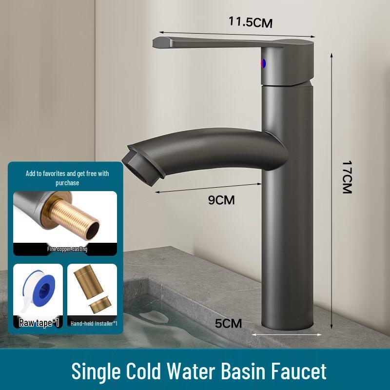 Gunmetal Gray Stainless Steel Single Cold Wall-Mounted Washbasin Faucet