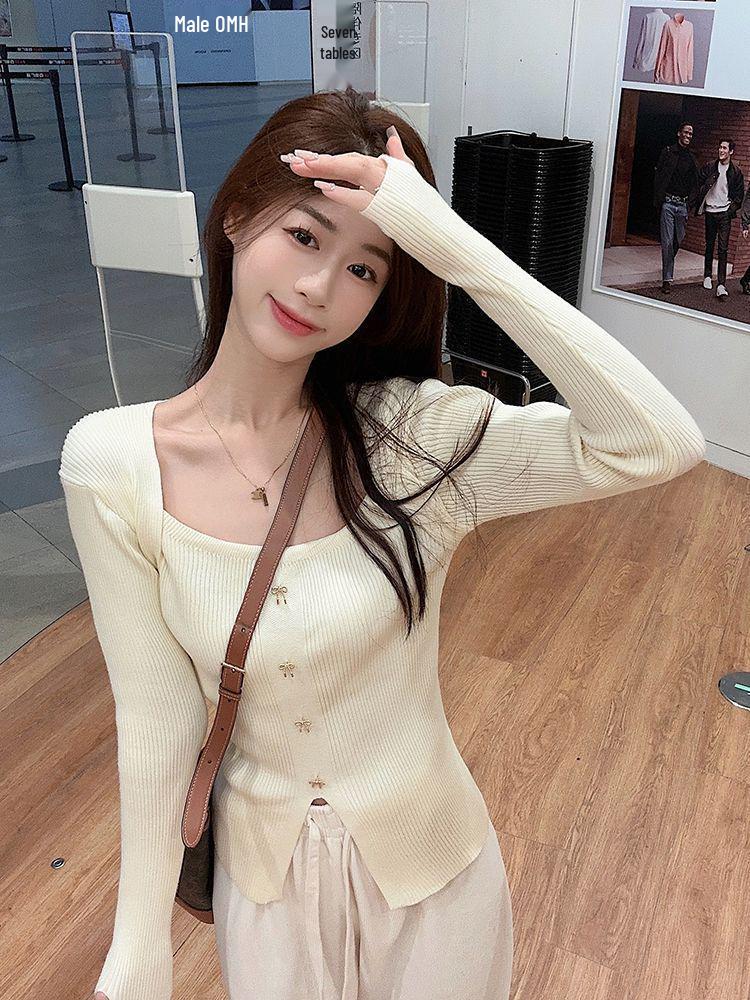 Pulover Top Slim Fit cu Mâneci Lungi și Decolteu în V pentru Femei, Toamnă/Iarnă 2025