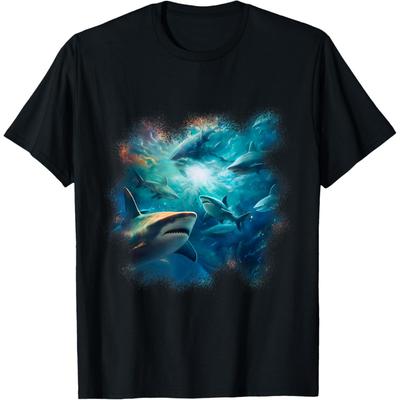 Swimming Sharks Ocean Underwater Life T-Shirt for Men Women Kids