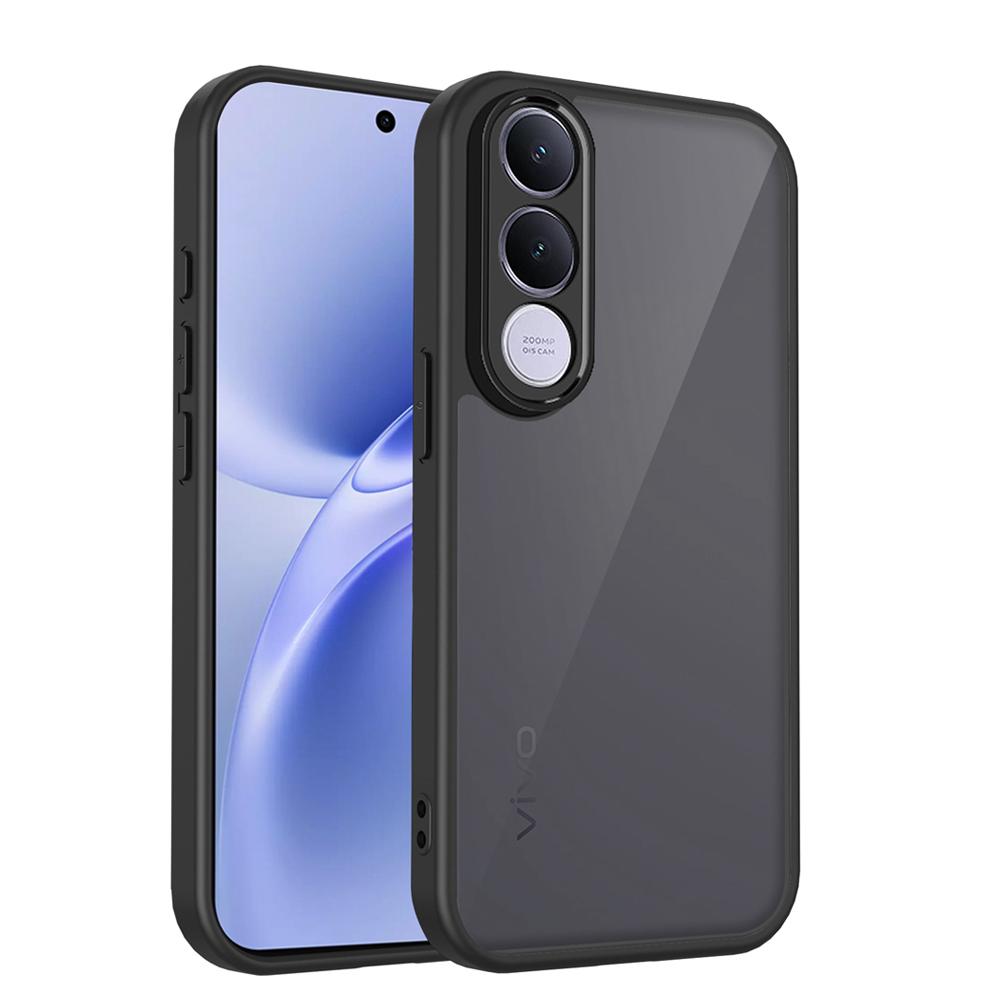KEYSION Matte Translucent Black Phone Case for VIVO V70 FE Soft Silicone+PC Anti-slip Shockproof Back Cover for VIVO V70 FE 5G