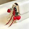 Yogodlns Y2K Faux Leather Rope Red Pink Cherry Keyring Red Heart Pearl Ribbon Bag Key Chain Charm Pendant Women Trendy Keychain Jewelry