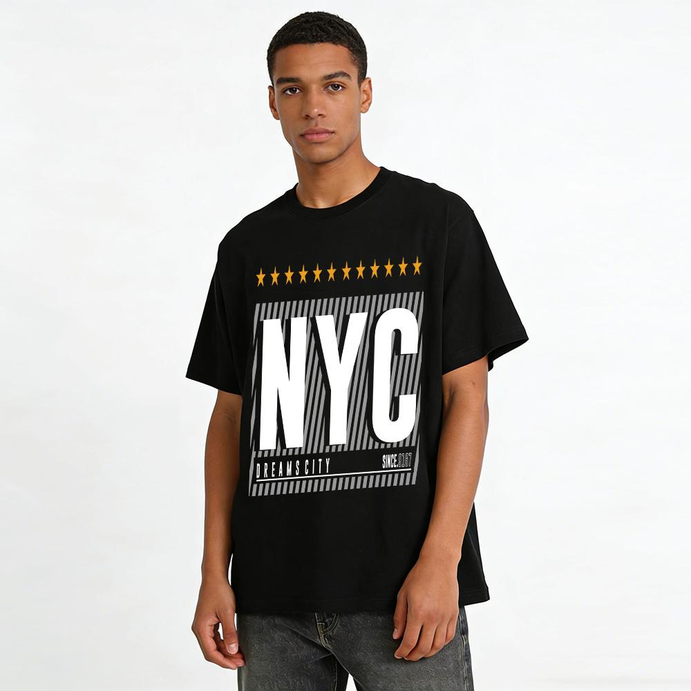 NYC Star Print Casual Short Sleeve Tee For Men Women Pure Cotton T-shirt