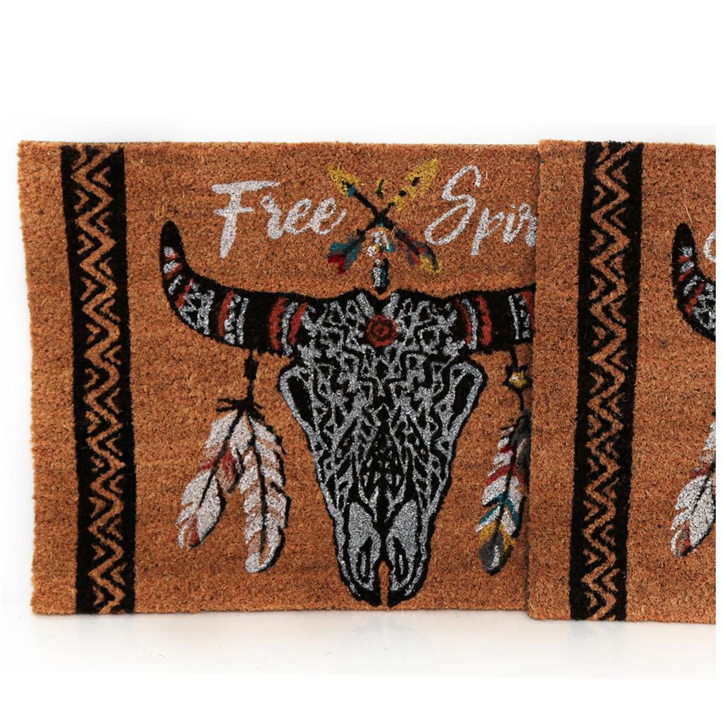 Les Trésors De Lily [A0019] - “Boho” Straw Doormat (Buffalo Skull, Free Spirit) - 60x40cm