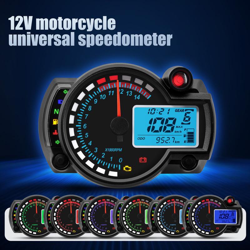 12V Universal 7 Color Backlight Motorcycle Speedometer Tachometer RPM Odometer Panel Dashboard for Honda Suzuki Yamaha Kawasaki