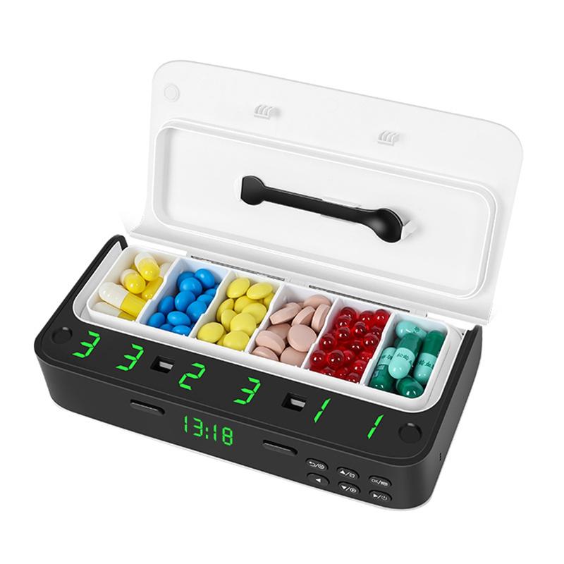 ABWR-Pill Box Smart Electronic Medicine Pill Box Time Capsule Weekly Pill Box Health Travel Health Care,White+Black Easy Install