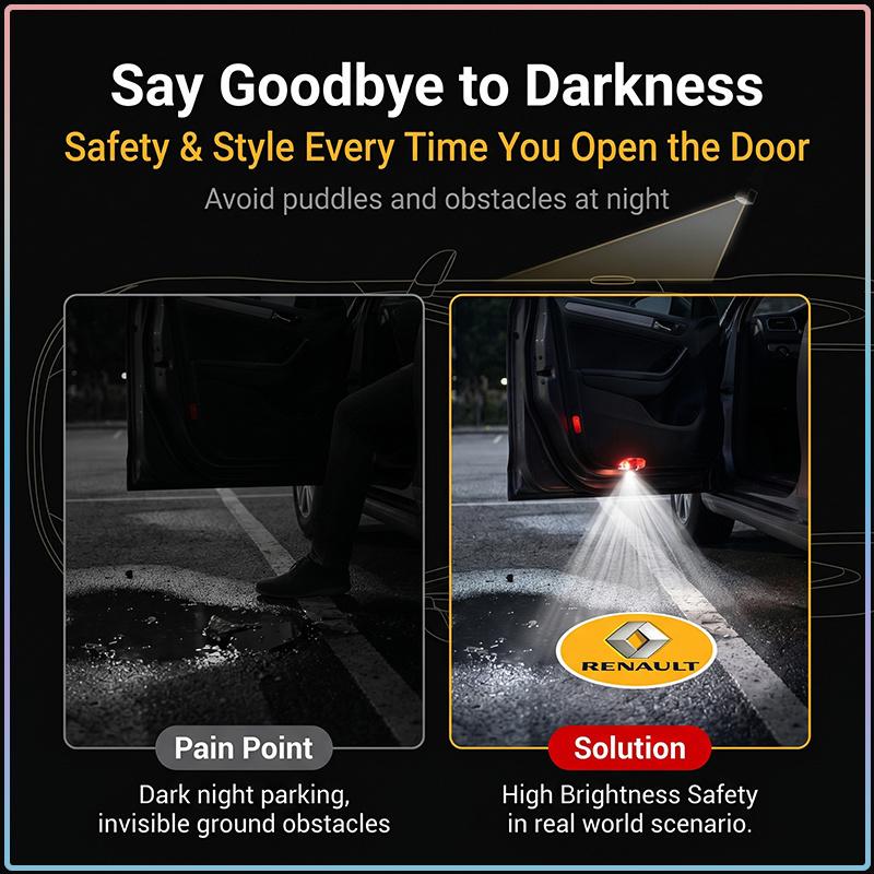 2Pcs LED Car Door Ghost Shadow Projector Light Wireless Auto Welcome Logo Lamp for Renault Dacia DUSTER Megane 2 3 Clio 4 Captur Kadjar Fluence