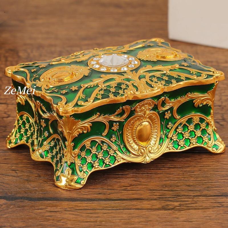 Vintage Elegant Jewelry Box with Gold Detailing, Alloy Pearl Storage Box Rings, Earrings, Makeup Table Decorative Accessories