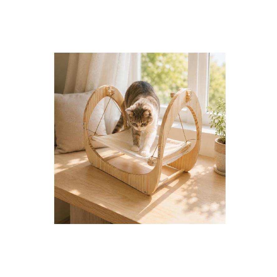 Hölzerne Katzen-Schaukelbett Gebogener Rahmen Hängendes Katzen-Schlingbett Abgerundete Ecken