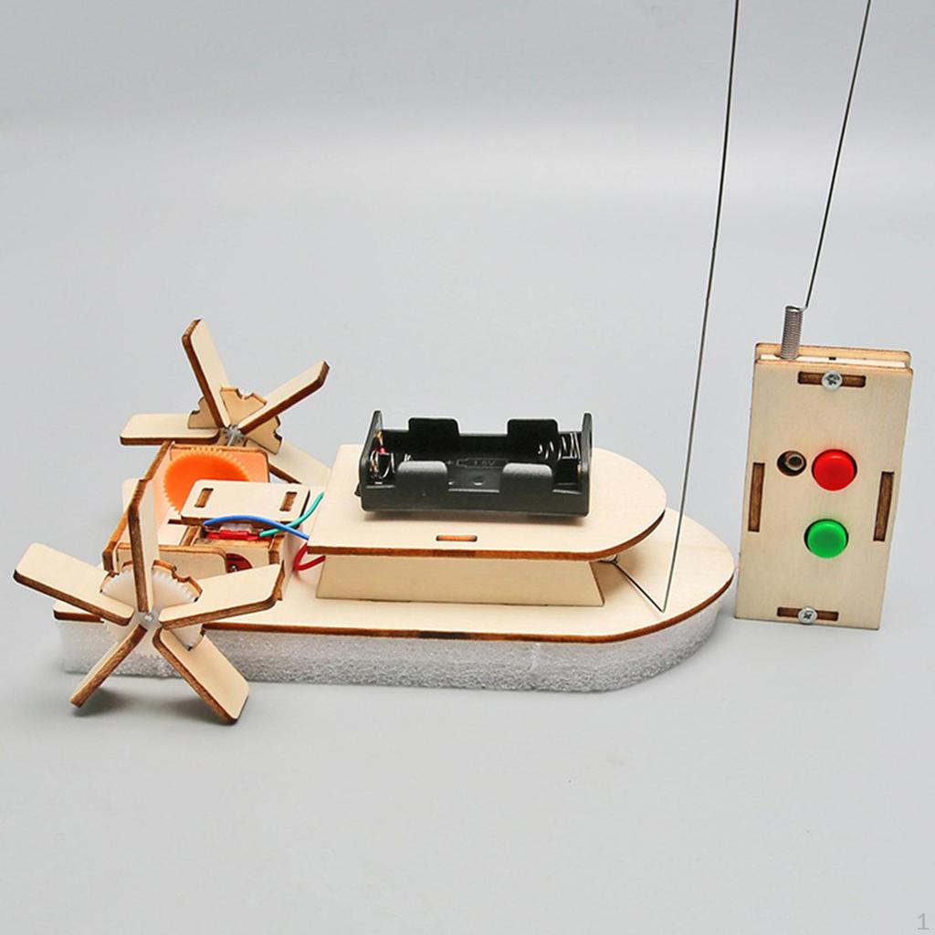 DIY Wooden Science Experiment Kits Stem Toys Remotes Control Boat Assemble Developing Toy