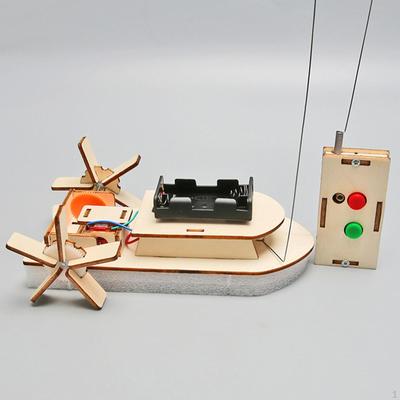 DIY Wooden Science Experiment Kits Stem Toys Remotes Control Boat Assemble Developing Toy