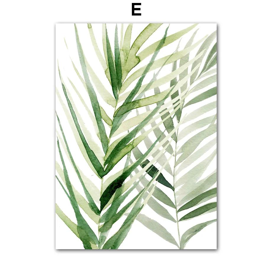 Modern Nordic Style Spring Green Art Poster Plant Leaf Palm Watercolor Wall Art Picture Canvas Print Living Room Home Decor