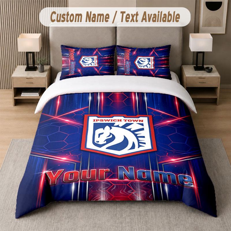 Custom Bedding Set Ipswich Town Pattern, Print Name Text 1 Duvet Cover plus 2 Pillowcases Home Textile