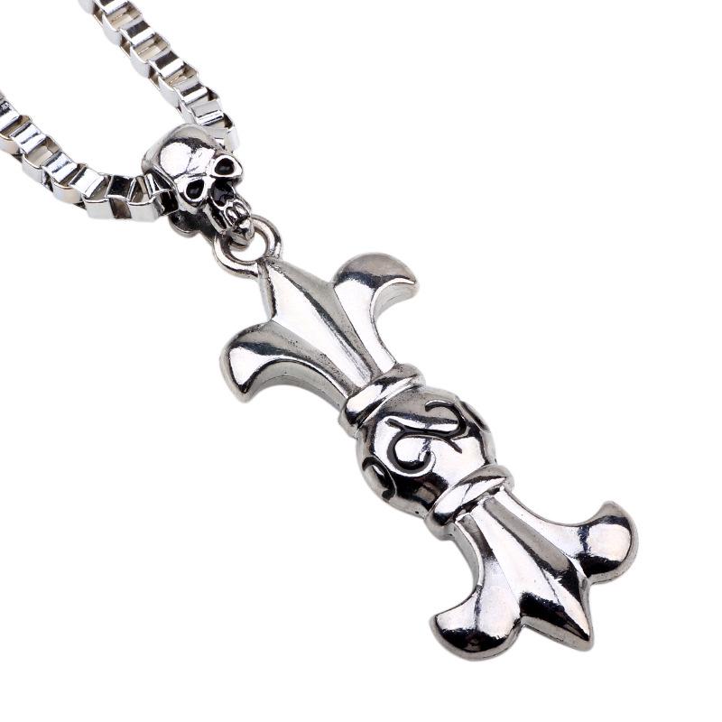 Men's Exaggerated Skull & Flower Metal Pendant Necklace - European/American Style