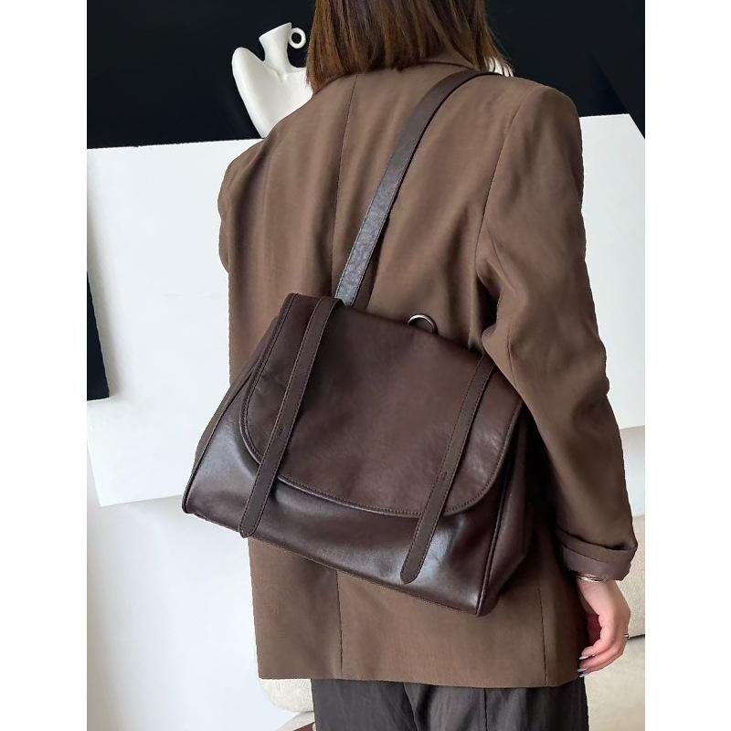 

Leather Retro Backpack 2026 Top Layer Matte Cowhide Casual Backpack Women Large Capacity Travel Designer Luxury Bag 35X12X28cm кофейный