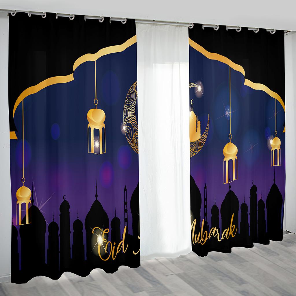 Luxury Eid Home Decor Curtains Muslim Ramadan Curtains 2 Panel Islamic Living Room Bedroom Decor Curtains