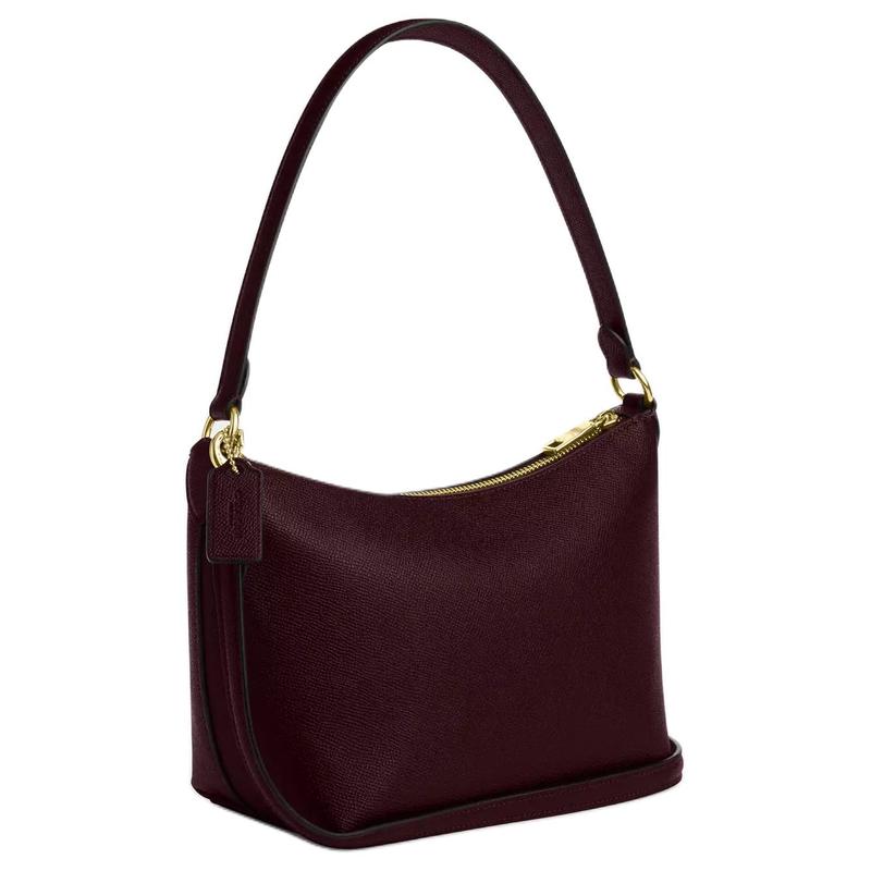 Coach Zip Top 20 Logo Zipper Closure Saffiano Leather Shoulder Crossbody Tote Small Women's Merlot