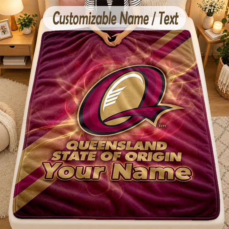 Flannel BlanketQueensland Maroons Custom Name Text Personalized Soft Warm Throw Blanket Home Decor Gift