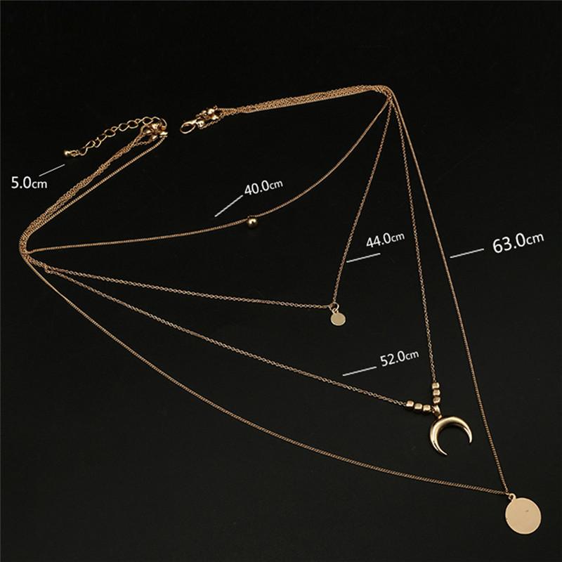 Multilayer Choker Horn Long Crescent Moon Pendant Necklace Chain Jewelry Women