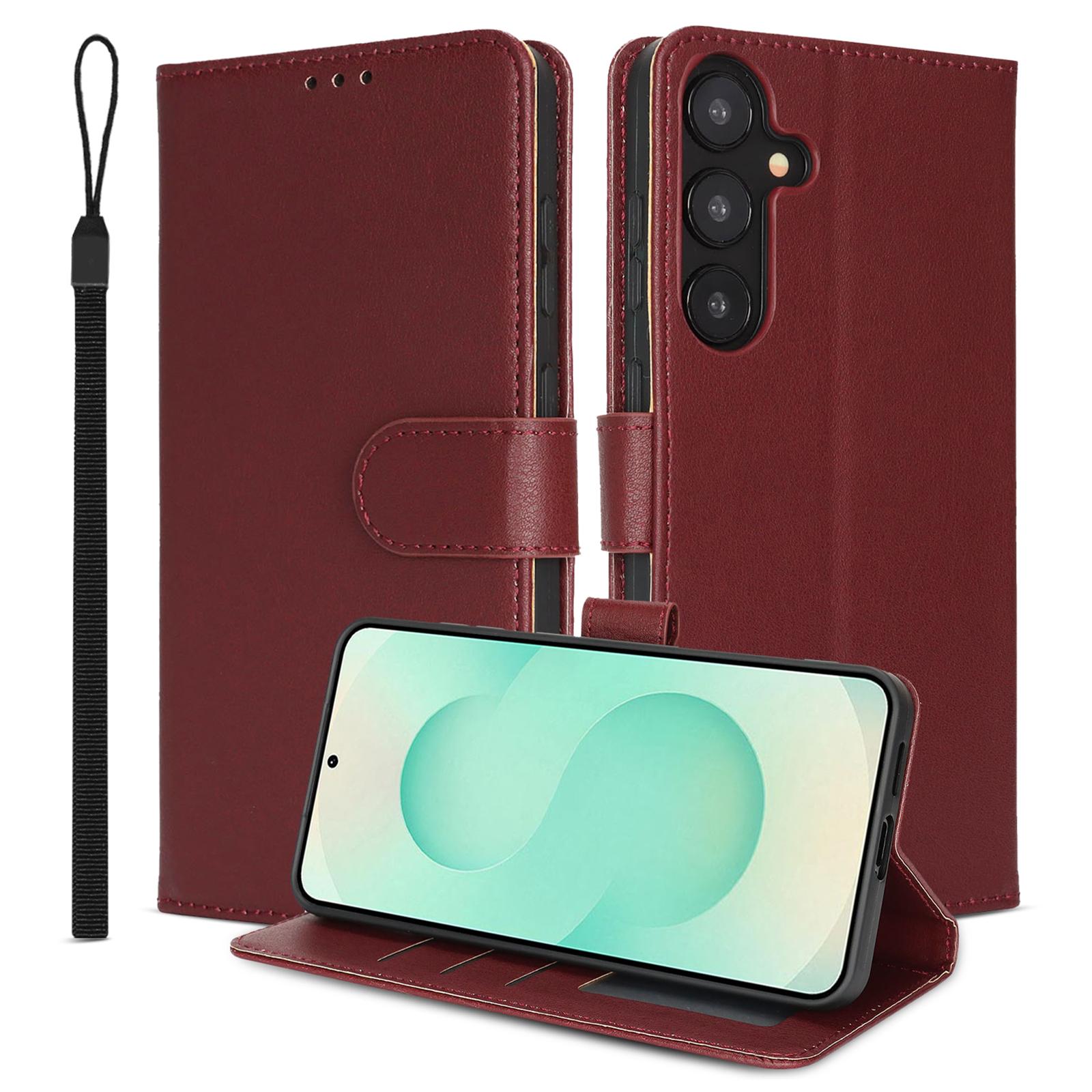 

For Samsung Galaxy A25 5G (Global) (161.0mm) Case RFID Blocking Flip Leather Phone Cover with Wrist Strap Red