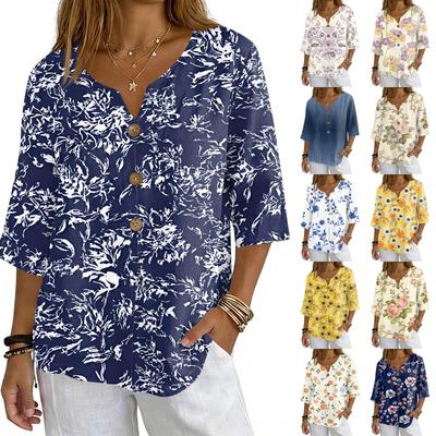 Damenhemden Schick Lässig T-Shirts 3/4-Ärmel Tunika-Tops Basic-Tees Pullover Arbeitsblusen