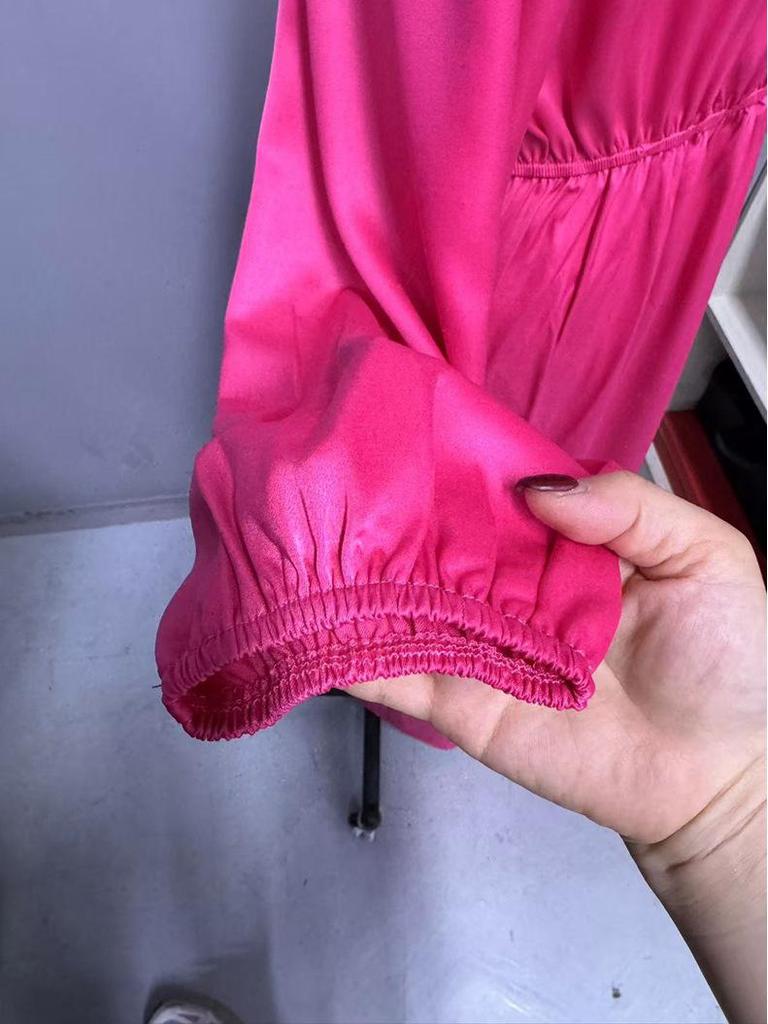 Damen Satin Laternenärmel Kleid: Frühling/Sommer Schlitz Unregelmäßiges Langes Kleid.