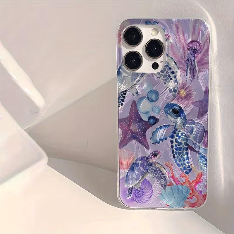 Marine Animals Illustration Feather Phone Case For iPhone 17 16 15 14 13 12 11 Pro Max 16E 17E XS X XR 7 8 Plus Shockproof Cover