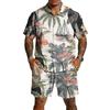 Men's Casual Printed Top and Drawstring Shorts Set Lightweight Breathable Set for Summer