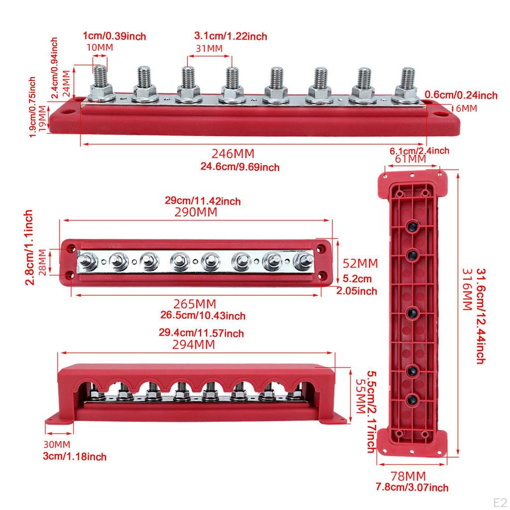 12-48V Battery Busbar Terminal Block Easy Installation 5.2x29cm for Car Boat