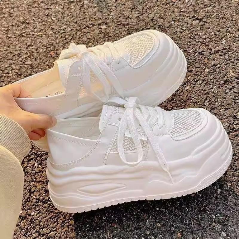 Platform White Shoes Women's Summer Mesh Shoes Women's Breathable Mesh Two and a Half Slippers with Wide-leg Pants Shoes Sports Board Shoes