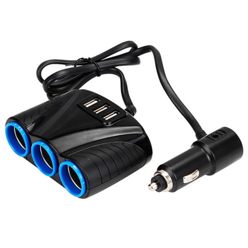 3 Socket Car Cigarette Lighter Socket Splitter Plug LED Auto Sockets Adapter USB Car Charger For Mobile Phone MP3 DVR Accessorie