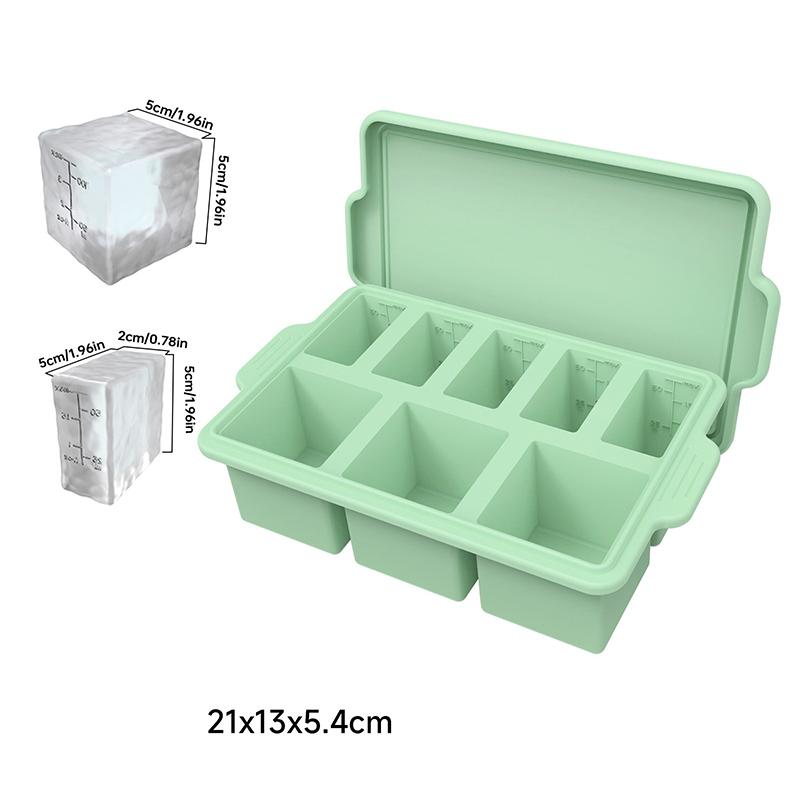 

8-секційні силіконові форми для заморожування з кришками, контейнер для легкого приготування їжі, лотки для заморожування їжі, супу, десертів, кухонний інструмент для зберігання зелений