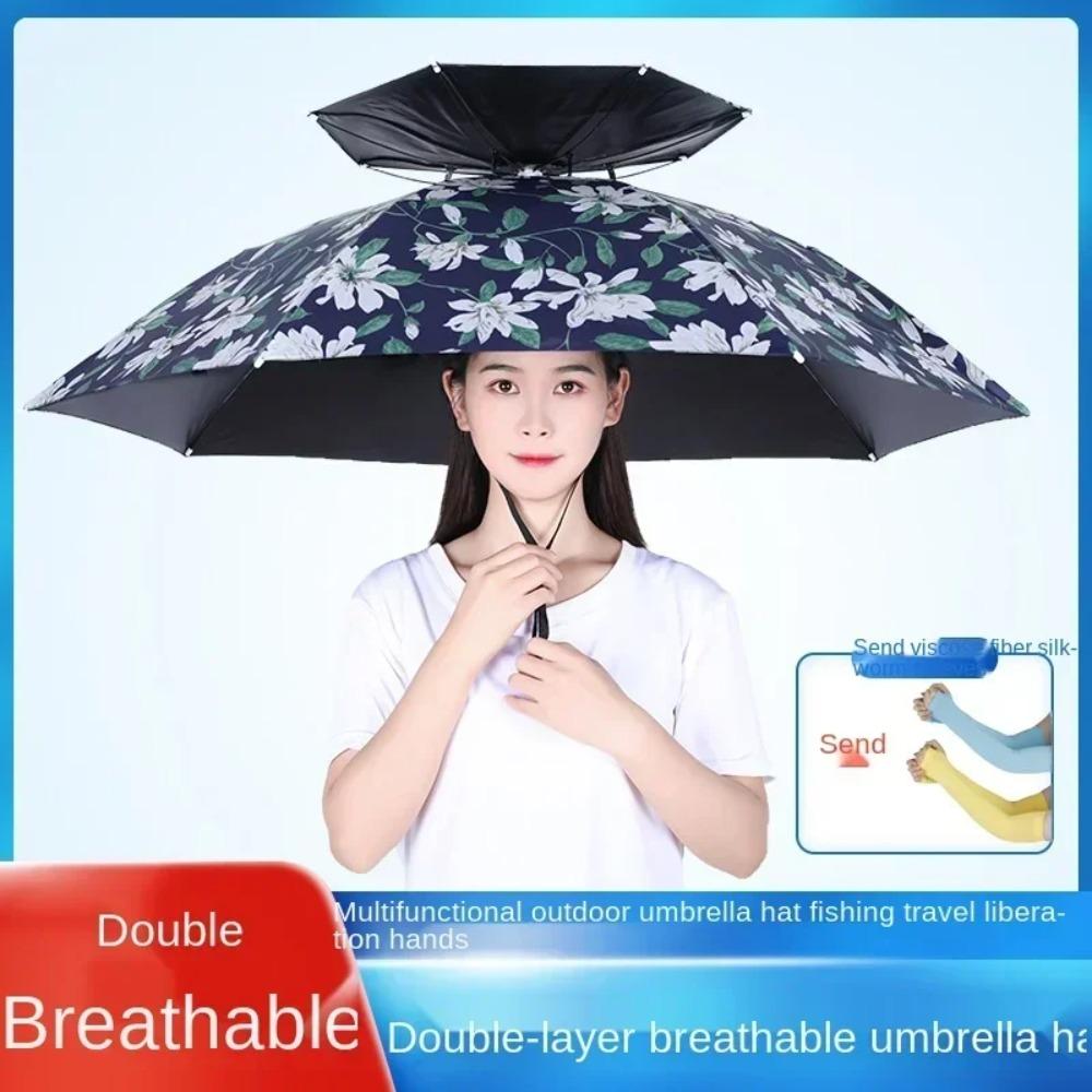 Waterproof Umbrella Cap Double-layer Windproof Head Umbrella Hat Fishing Umbrella Hat Unisex