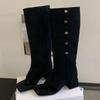 Eilyken Autumn Fashion Square Clip Toe Women Knee High Boots Sandals Square Low Heels Buckle Strap Vintage Shoes Long Botas