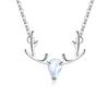 Colorful Moonstone Elk Antler Sterling Silver Necklace - Forest Style Christmas Gift