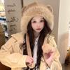 Cute plush bear hat Korean version thermal ear protection hat big head circumference cold protection pullover hat