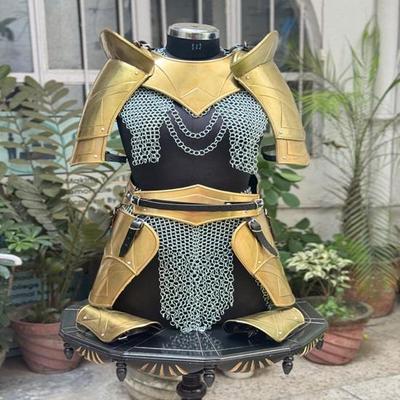 Zestaw Złotej Zbroi Walkirii Średniowieczny Kostium Kolczugi Wojowniczki dla LARP, Cosplay Rekonstrukcji