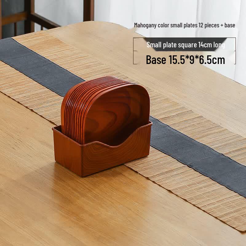 

ZISIZ Wood Grain Plastic Small Plate & Storage Tray Set