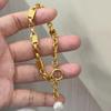 Gold-Plated Square Freshwater Pearl Bracelet: Fashionable, Unique Bangle, Cool and Versatile Hand Jewelry
