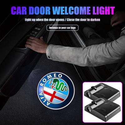 2Pcs Car Door Welcome Light LED Wireless Projector Lamp For Brera 147 156 159 166 GT 4C MiTo Giulietta Stelvio Tonale