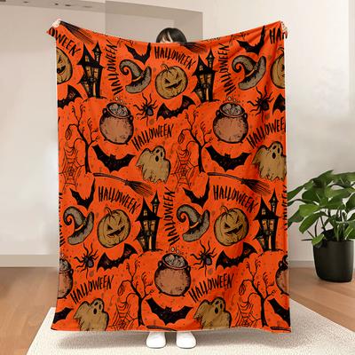 1 Stück Halloween-Thema Flanelldecke, Warme Leichte Plüschdecke für Alle Jahreszeiten, Halloween Weihnachtsgeschenke-300gsm