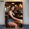 Letrero de PC con Tema de Cafetería Mujer Elegante con una Taza Adecuado para Decoración de Habitación Hogar Garaje Bar Bar de Jardín Regalo de Cumpleaños