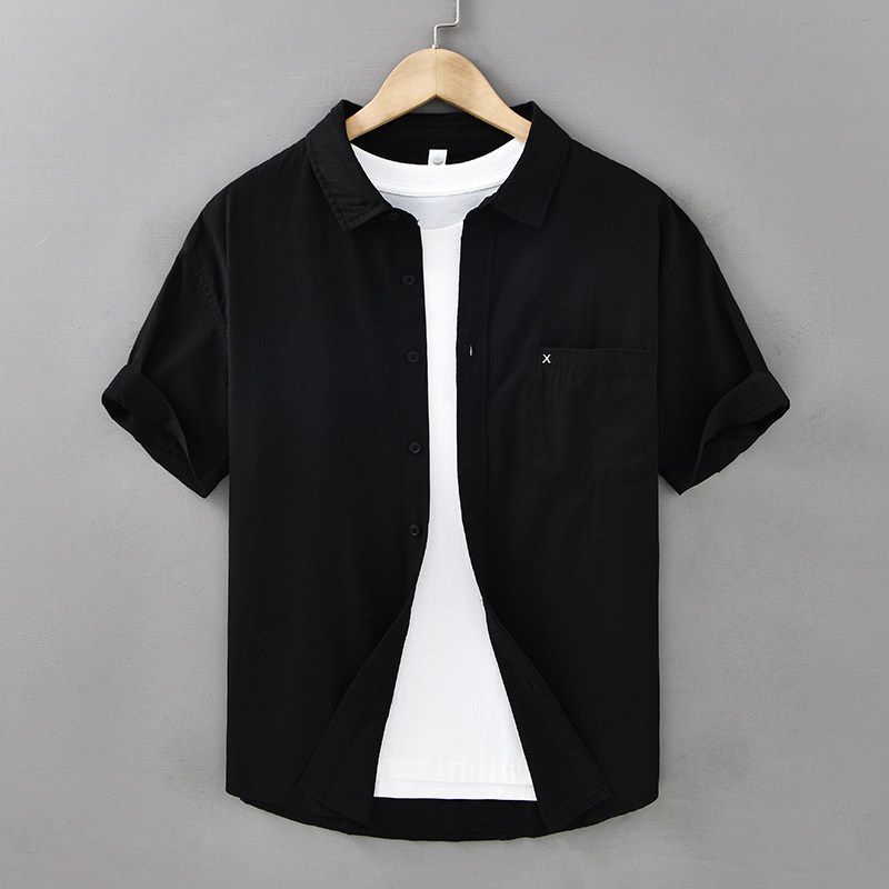 100% Cotton Short-Sleeved Shirt for Men, Japanese Style, Artistic Embroidery, Washed Pure Cotton Casual Shirt, Summer 2025 New Style